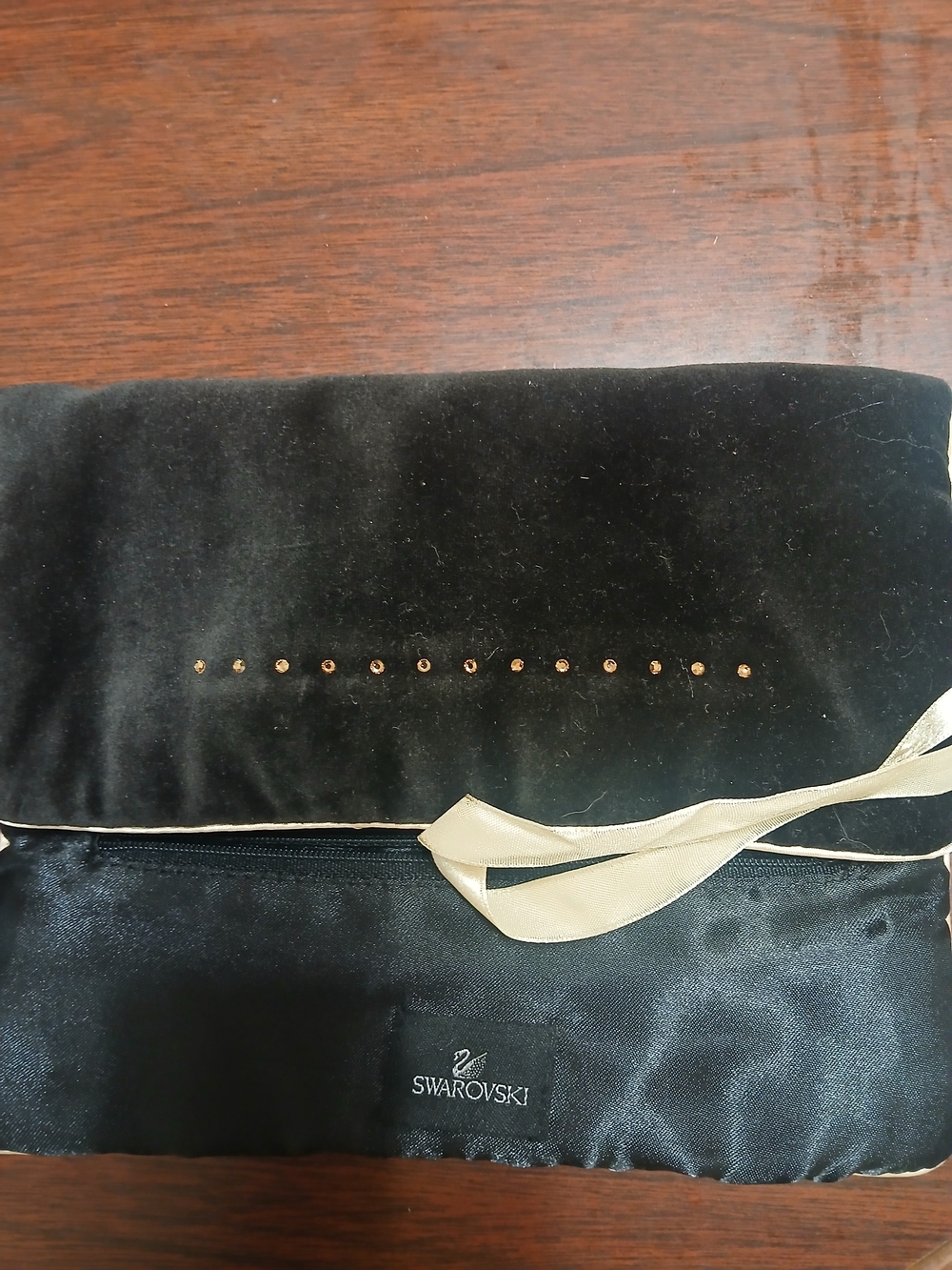 Swarovski Black Velvet Clutch Bag with Gold Ribbon